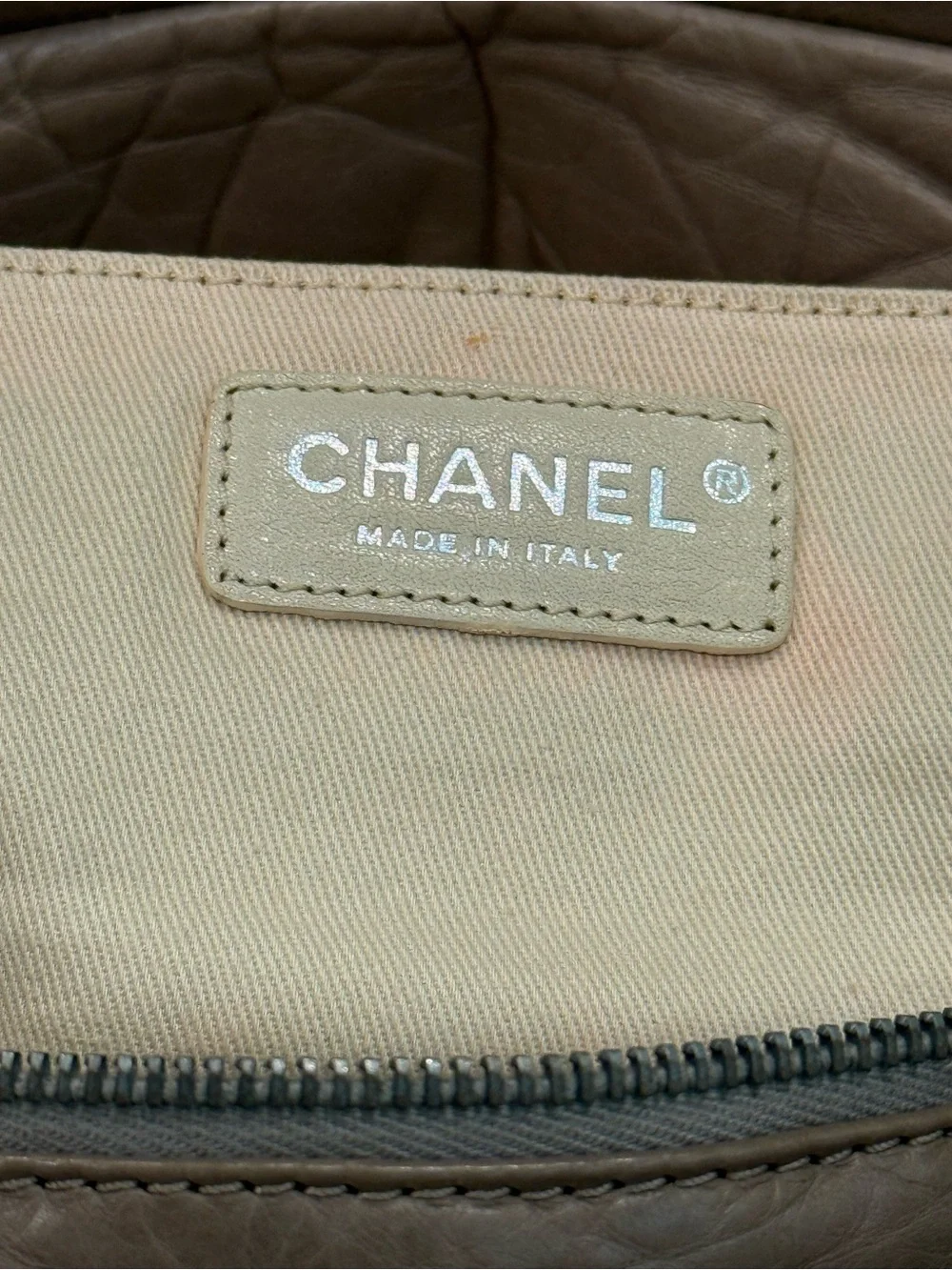 CHANEL Quilted Leather Shoulder Bag in Taupe